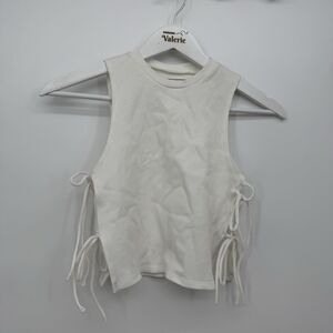Paxton White Ribbed Stretchy Tie Bow Side Tank Top Size M/L Cropped